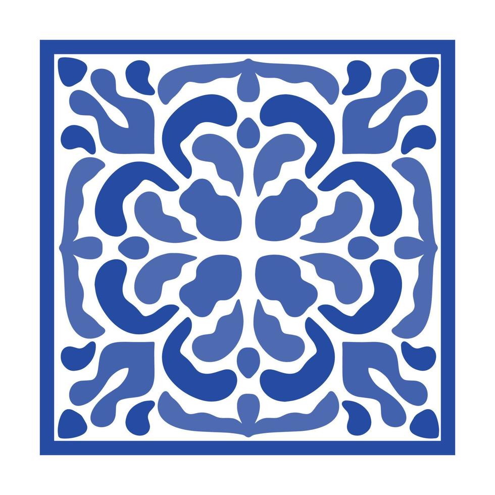 vetor azulejo de cerâmica portuguesa com ornamento floral de cerâmica. azulejo azul vintage de portugal, talavera mexicana, majólica italiana, motivo de arabesco ou mosaico de cerâmica espanhola