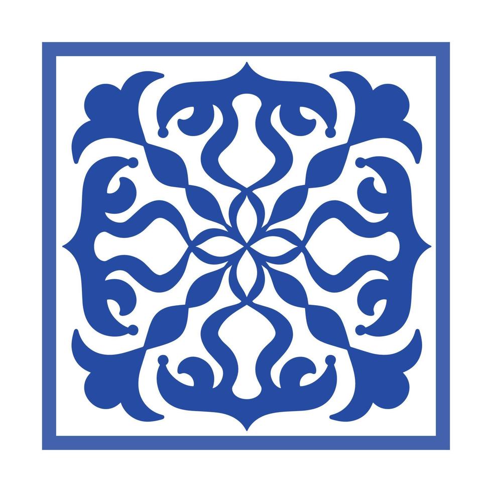 vetor azulejo de cerâmica portuguesa com ornamento floral de cerâmica. azulejo azul vintage de portugal, talavera mexicana, majólica italiana, motivo de arabesco ou mosaico de cerâmica espanhola