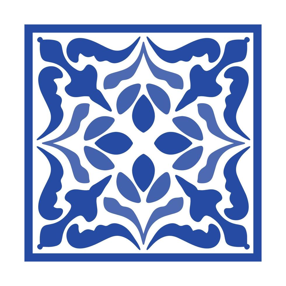 vetor azulejo de cerâmica portuguesa com ornamento floral de cerâmica. azulejo azul vintage de portugal, talavera mexicana, majólica italiana, motivo de arabesco ou mosaico de cerâmica espanhola