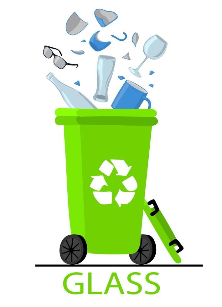 resíduos de vidro e lixo. conceito de triagem de resíduos vetor