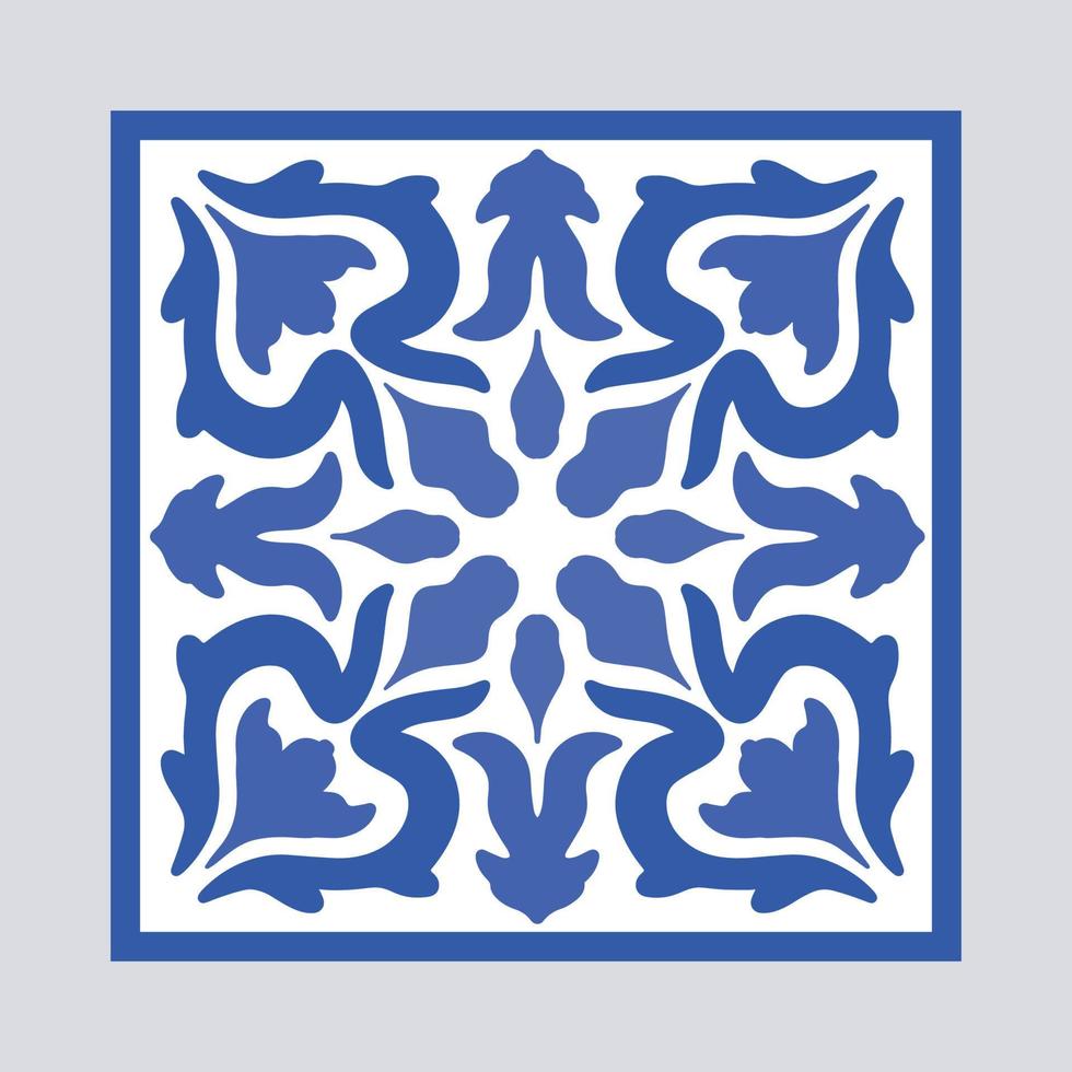 vetor azulejo de cerâmica portuguesa com ornamento floral de cerâmica. azulejo azul vintage de portugal, talavera mexicana, majólica italiana, motivo de arabesco ou mosaico de cerâmica espanhola