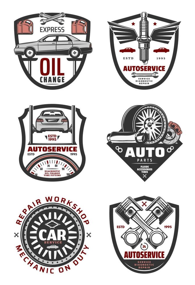 oficina de reparação de automóveis e emblemas vintage de auto serviço vetor