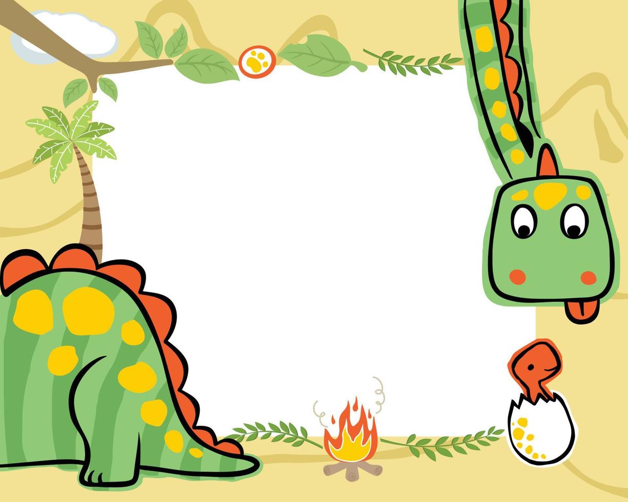 borda do quadro de desenhos animados de dinossauros desenhados à mão para modelo de cartão de convite de festa infantil vetor