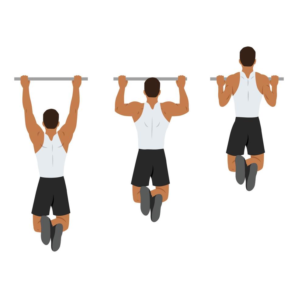 homem fazendo exercício pulldown pull ups lat. ilustração vetorial plana isolada no fundo branco vetor