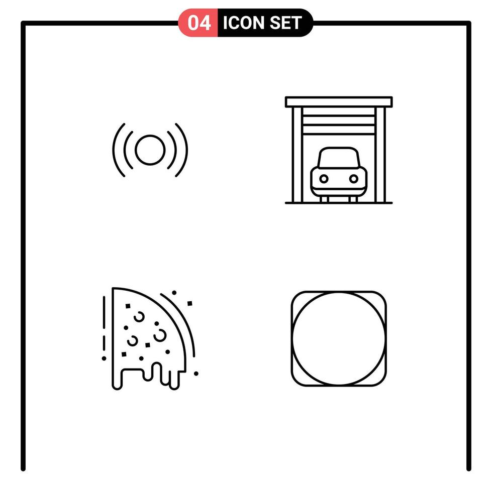 pacote de interface do usuário de 4 cores planas básicas de linha preenchida de elementos de design de vetores editáveis de festa de garagem de interface de usuário de pizza básica