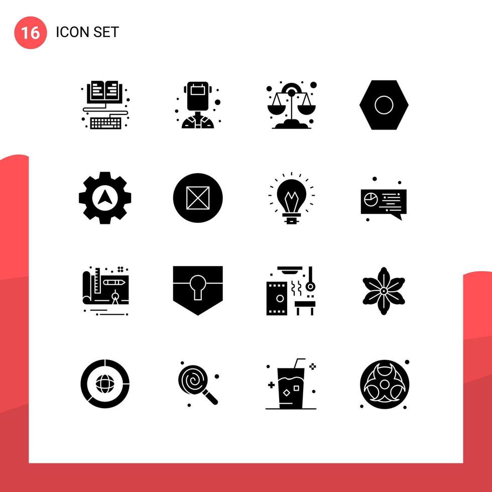 pacote de linha vetorial editável de 16 glifos sólidos simples de configurações de navegação de química de cursor antigo elementos de design vetorial editáveis vetor