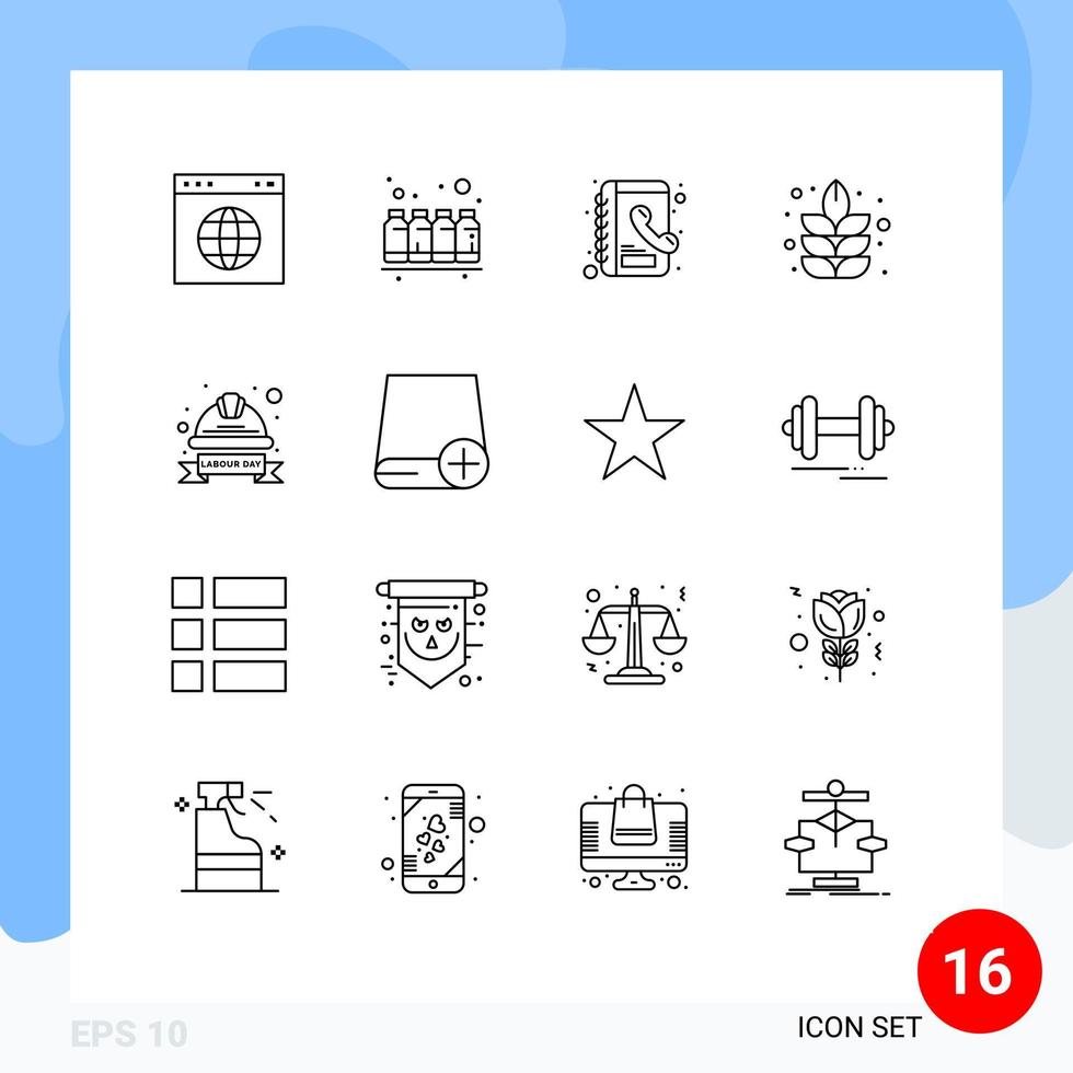 16 pacote de esboço de interface de usuário de sinais e símbolos modernos de cores de boné de chapéu planta elementos de design de vetores editáveis de lótus