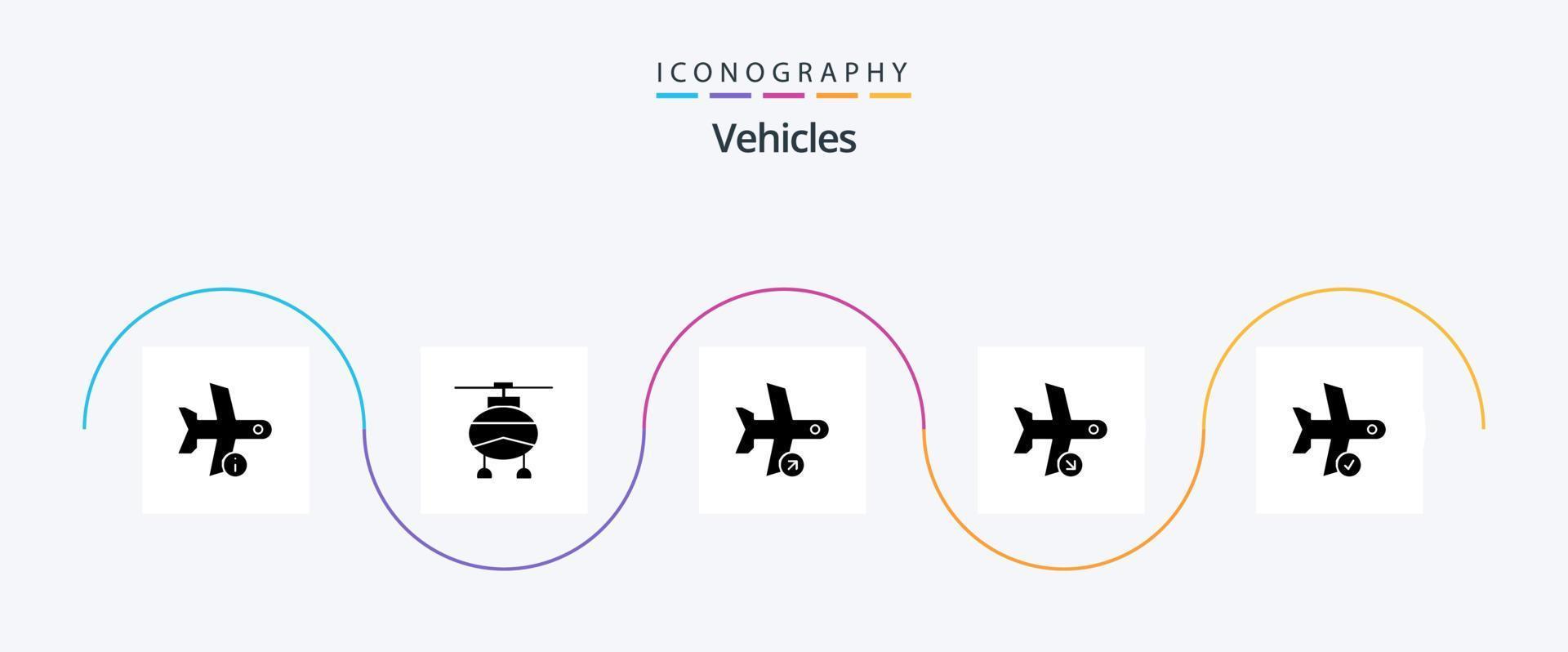 Pacote de ícones de glifo 5 de veículos, incluindo transporte. pousar. veículos. voar. levar vetor