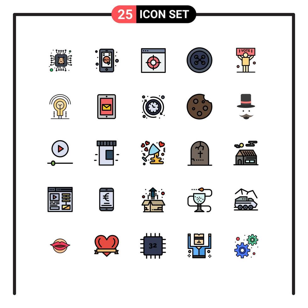 conjunto de 25 sinais de símbolos de ícones de interface do usuário modernos para elementos de design de vetores editáveis de botão de fixação de aplicativo de costura política