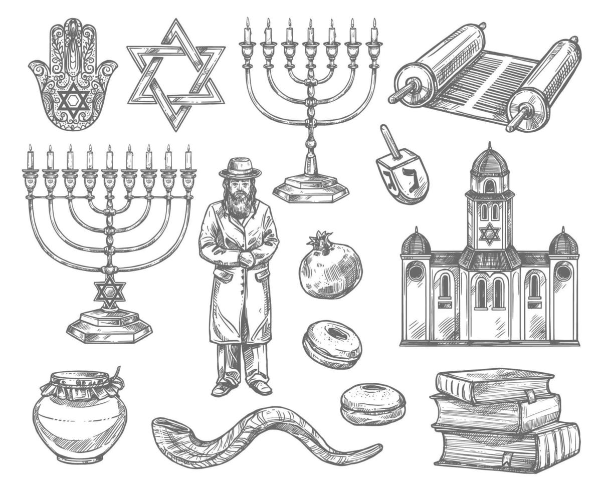 símbolos de religião do judaísmo, objetos judaicos vetor