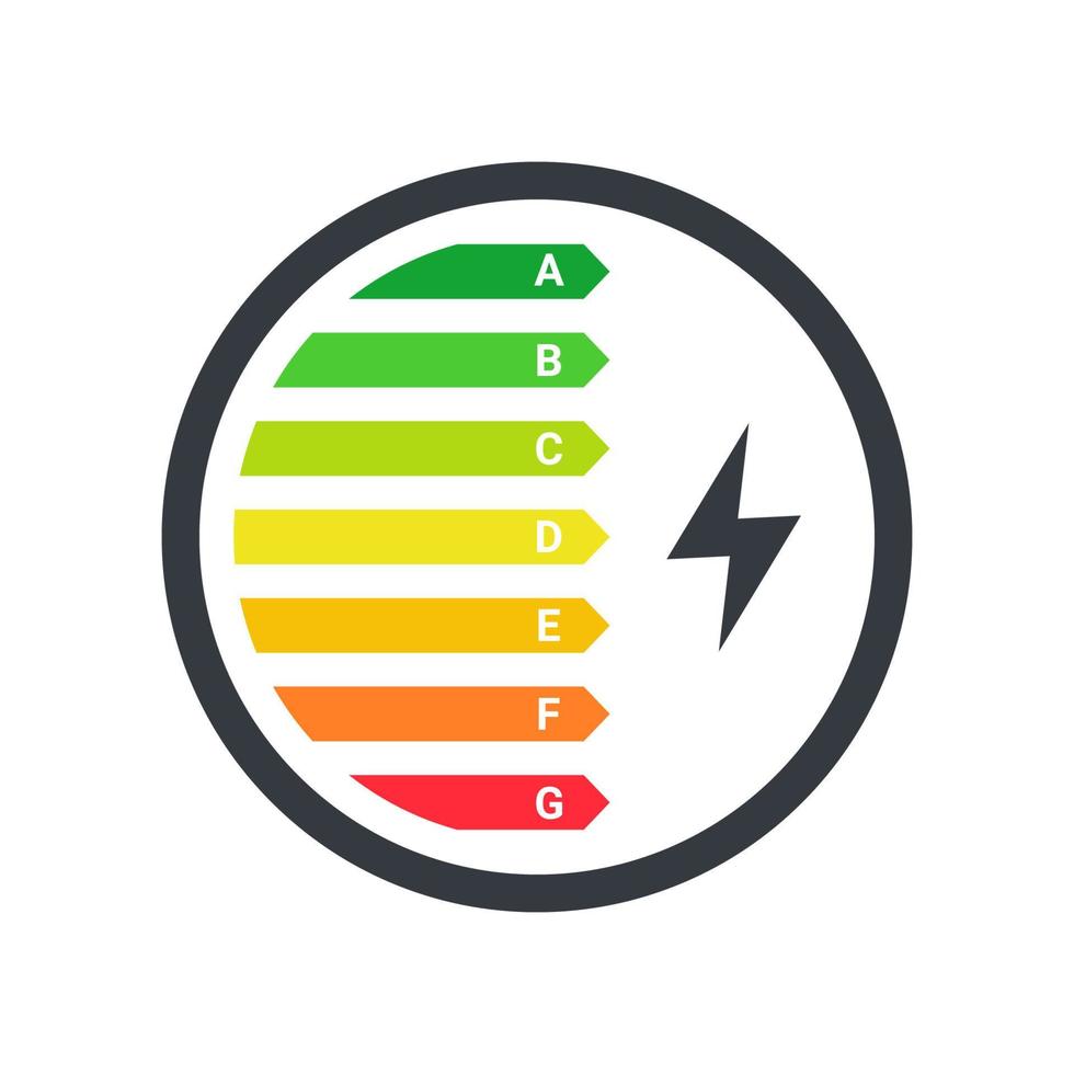 logotipo de eficiência energética. gráfico de classificação de classificação de eficiência energética. tecnologias de eficiência energética. ilustração vetorial vetor