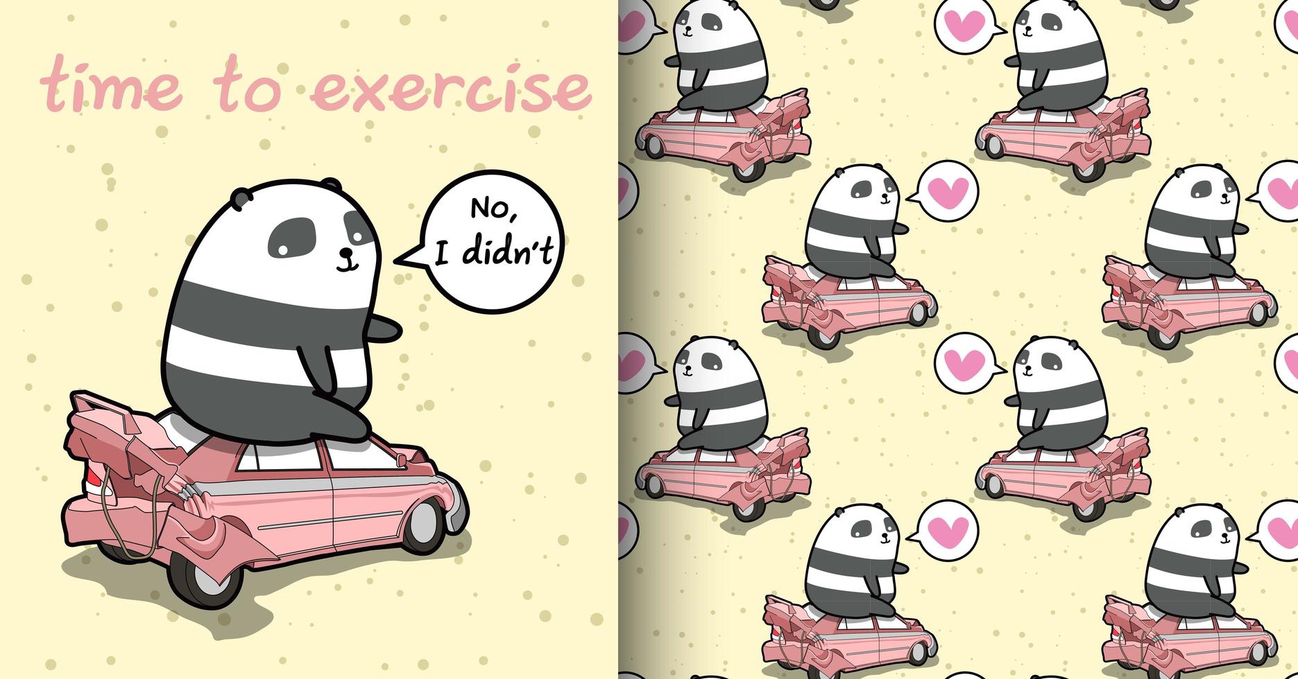 panda gordo kawaii perfeito sentado no carro quebrado vetor