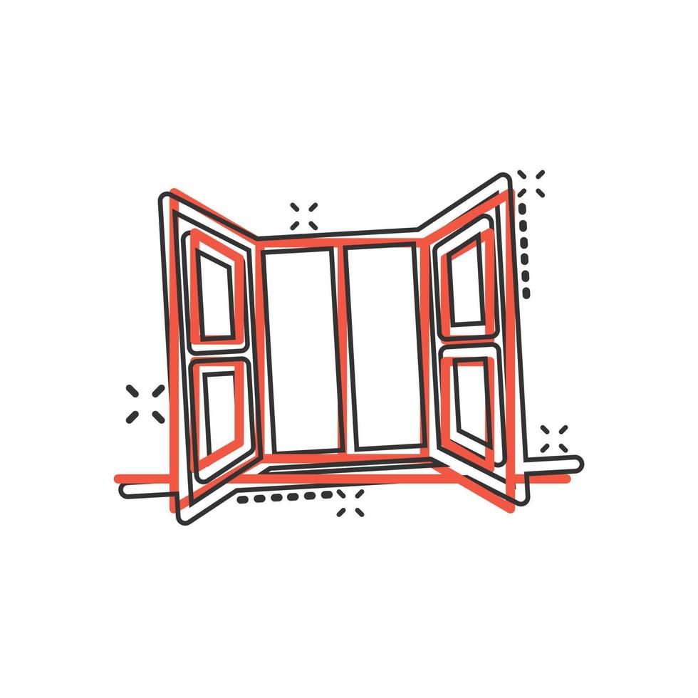 ícone de janela em estilo cômico. ilustração em vetor dos desenhos animados casement em fundo isolado. conceito de negócio de sinal de efeito de respingo interior de casa.
