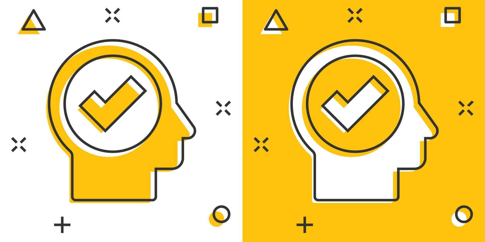 ícone de gerenciamento de organização em estilo cômico. pessoas com ilustração vetorial de desenho de marca de seleção em fundo branco isolado. conceito de negócio de efeito de respingo de empresário. vetor