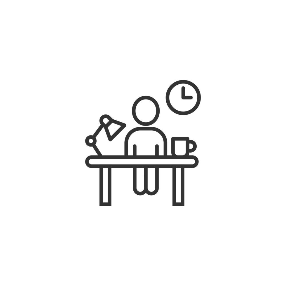 pessoas com candeeiro de mesa e ícone de relógio em estilo simples. ilustração em vetor espaço coworking em fundo branco isolado. conceito de negócio freelancer no local de trabalho.