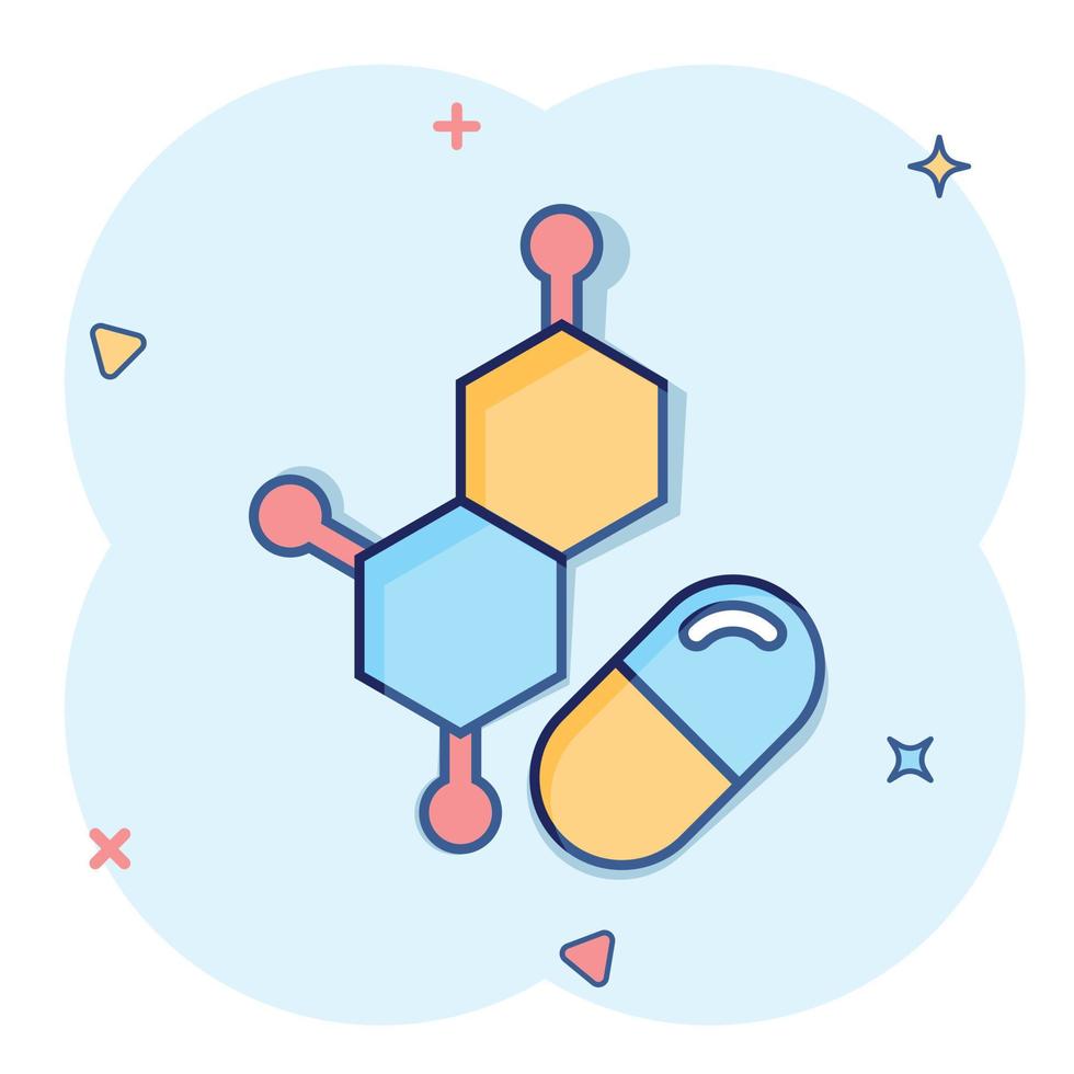 ícone de nota de pílula de vitamina em estilo cômico. ilustração em vetor cápsula dos desenhos animados no fundo branco isolado. conceito de negócio de sinal de efeito de respingo antibiótico.