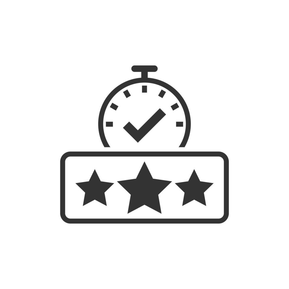 ícone de resultado de classificação em estilo simples. relógio com ilustração vetorial de estrelas em fundo branco isolado. conceito de negócio de satisfação. vetor
