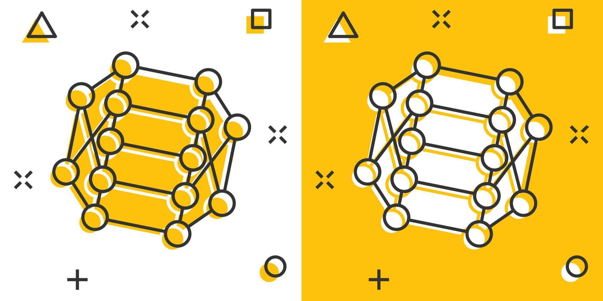 ícone da molécula de DNA em estilo cômico. ilustração em vetor átomo dos desenhos animados no fundo branco isolado. conceito de negócio de sinal de efeito de respingo espiral molecular.