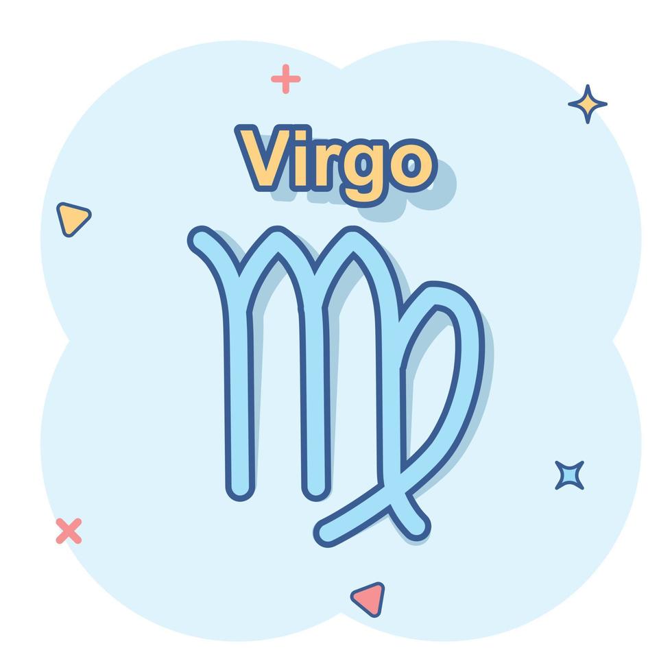 ícone do zodíaco de virgem de desenho vetorial em estilo cômico. pictograma de ilustração de sinal de astrologia. conceito de efeito de respingo de negócios de horóscopo de virgem. vetor
