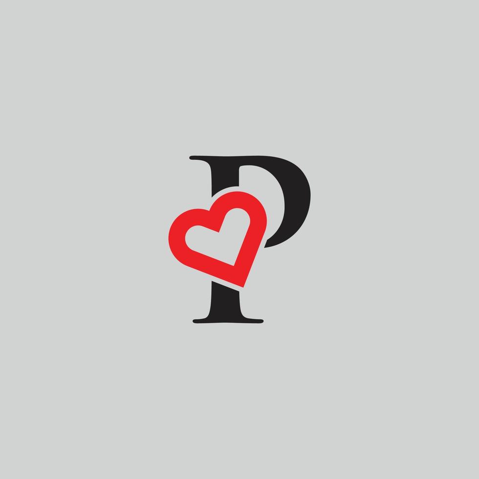 logotipo coração letra p. lindo design de logotipo de amor vetorial. p design de carta criativa de contorno de amor vetor