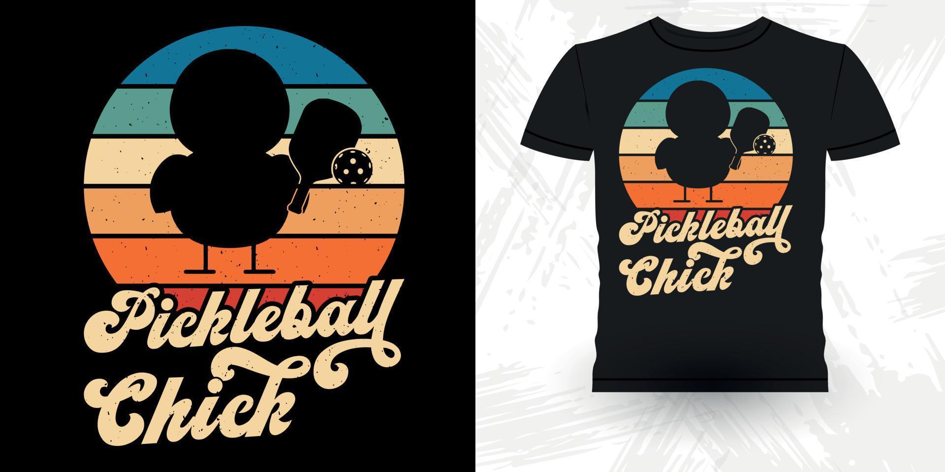 jogador de pickleball engraçado esportes retrô vintage design de camiseta de pickleball vetor