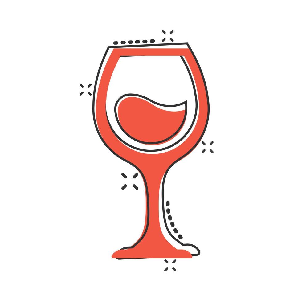 ícone de copo de vinho em estilo cômico. ilustração em vetor champanhe bebida dos desenhos animados no fundo isolado. conceito de negócio de sinal de efeito de respingo de bebida de coquetel.