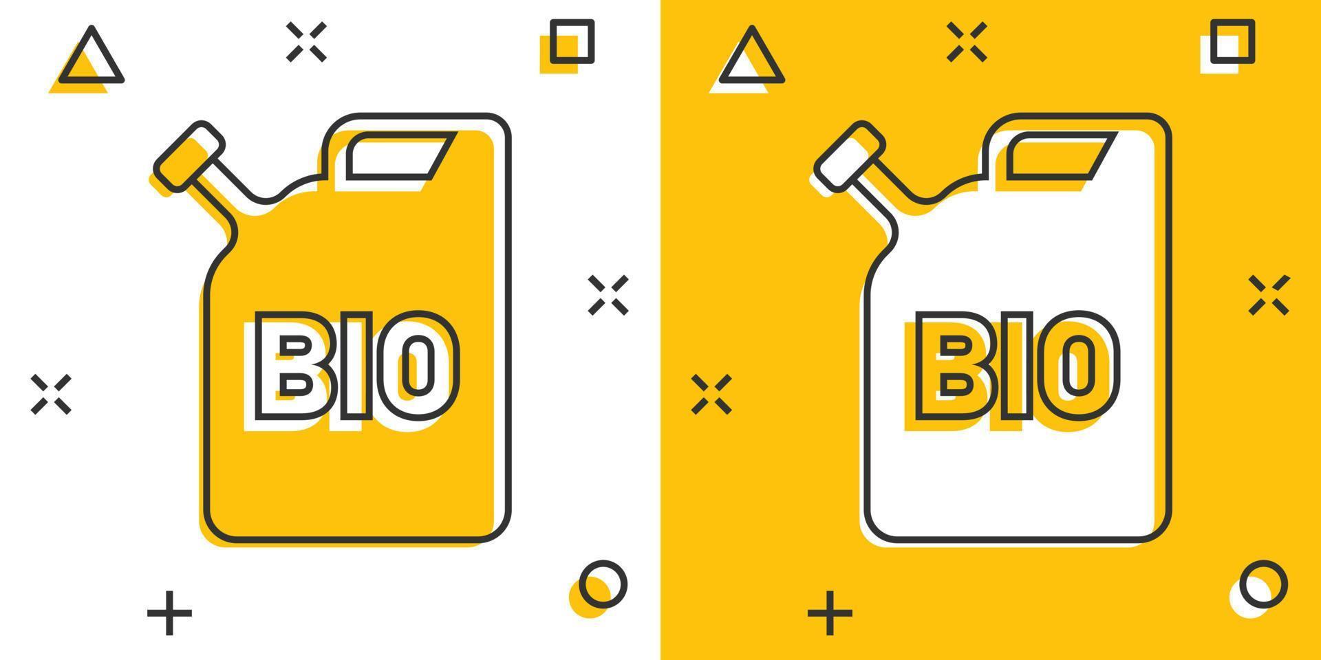 ícone de lata de gasolina em estilo cômico. a gasolina pode ilustração vetorial dos desenhos animados no fundo branco isolado. conceito de negócio de sinal de efeito de respingo de recipiente de combustível. vetor