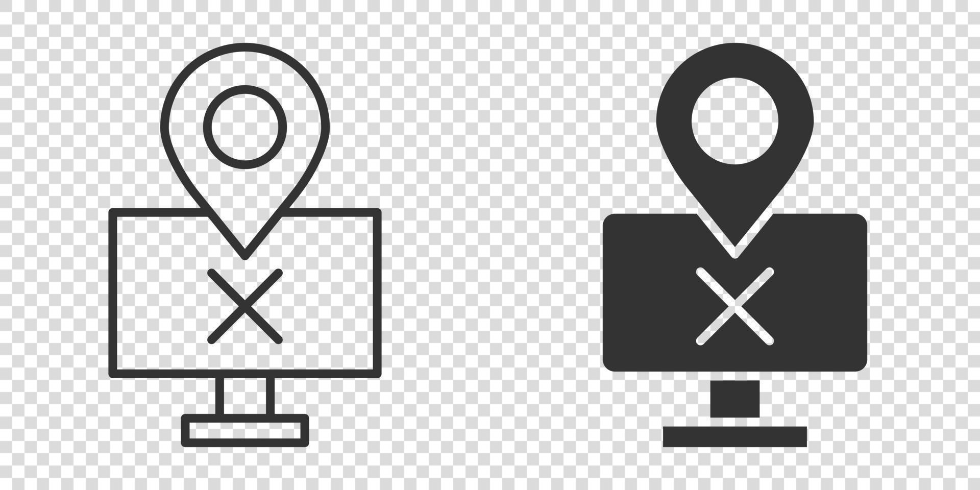 ícone de navegação de computador em estilo simples. monitor pin gps ilustração vetorial no fundo branco isolado. conceito de negócio de localização de área da cidade. vetor