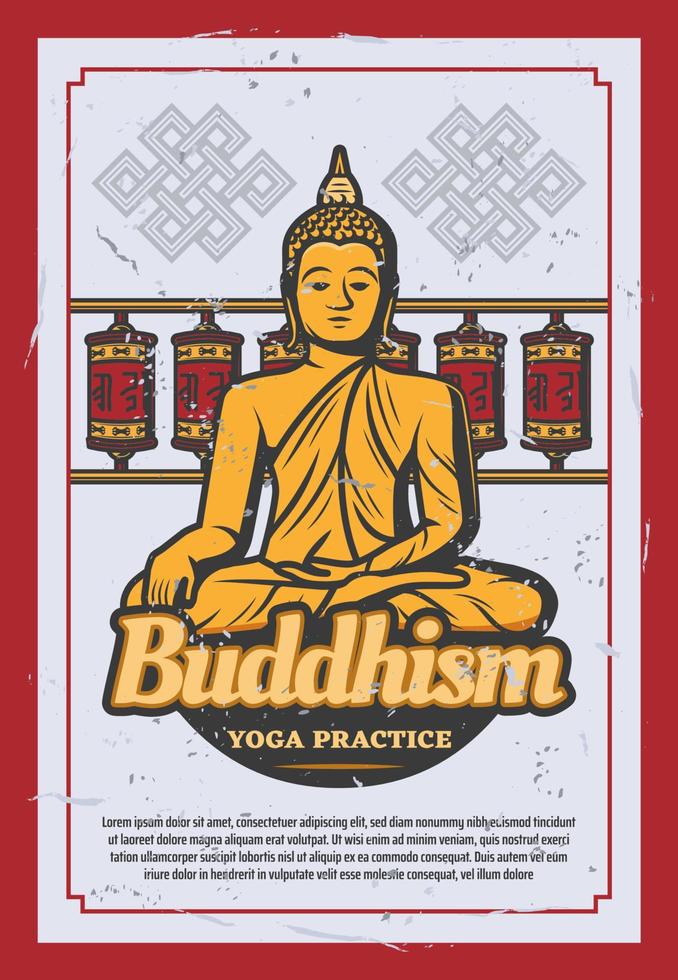 cartão de religião de budismo com a antiga estátua de buda vetor