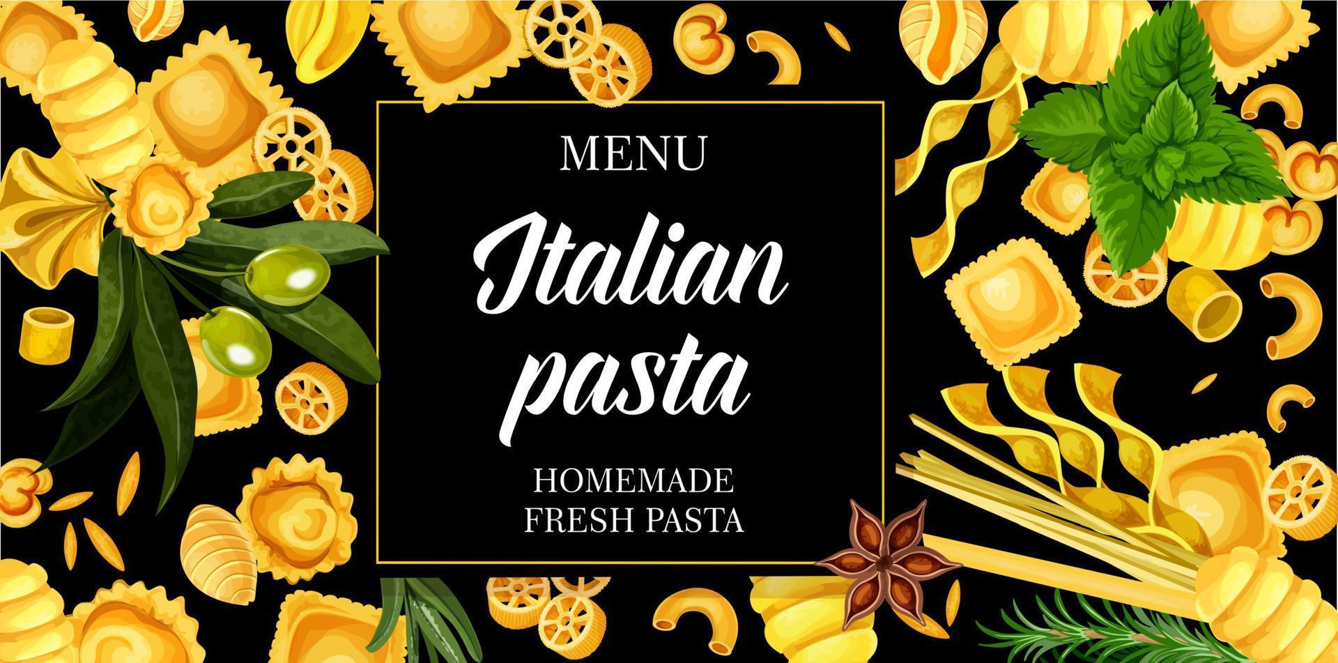 massas italianas, menu de cozinha italiana vetor