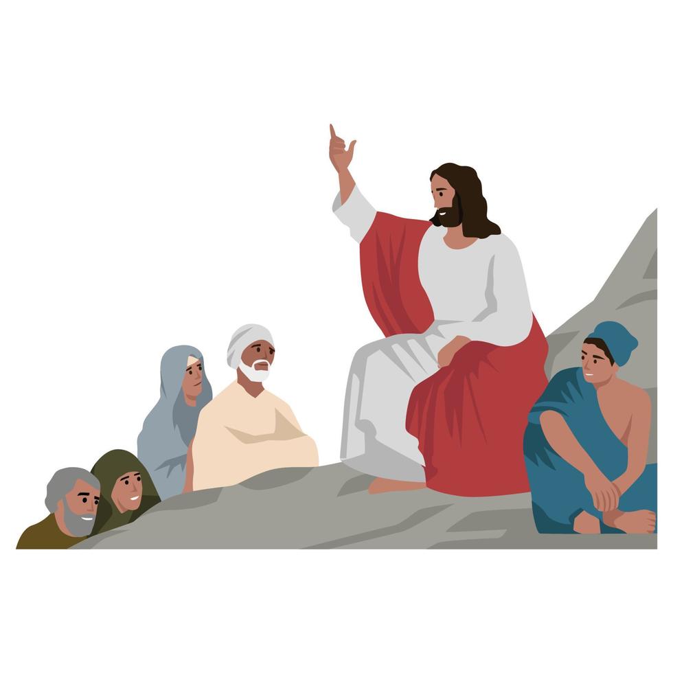 uma ilustração vetorial de jesus espalhando seus ensinamentos para as pessoas vetor