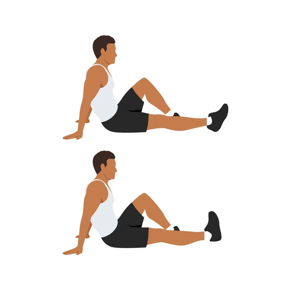 homem fazendo exercícios de bombeamento de tornozelo em 2 etapas. bons exercícios representam para aliviar o exercício de inchaço nas pernas. ilustração vetorial plana isolada no fundo branco vetor