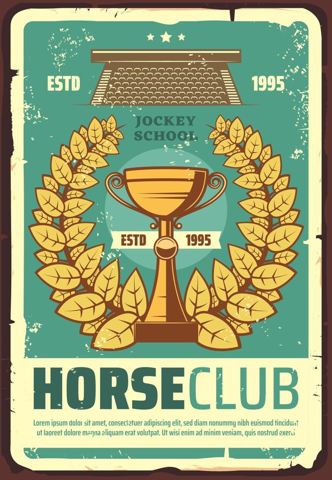 cartaz do clube de corrida de cavalos com coroa de louros vetor