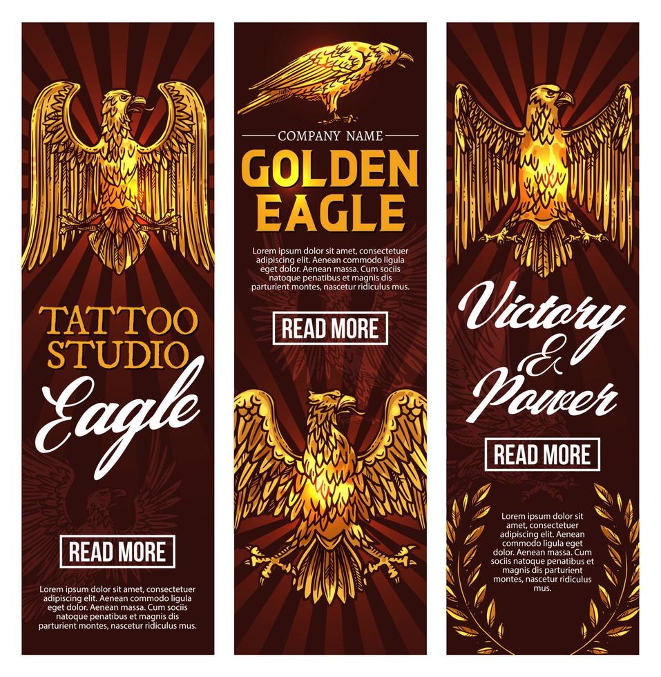 estúdio de tatuagem de águia dourada, banners vetoriais vetor