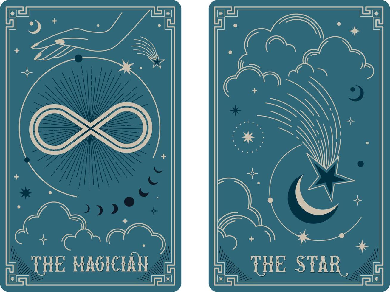 o mágico e a estrela ilustração de cartas de tarô adivinhação místico oculto esotérico. cartas de tarô celestial tarô de bruxa básico vetor