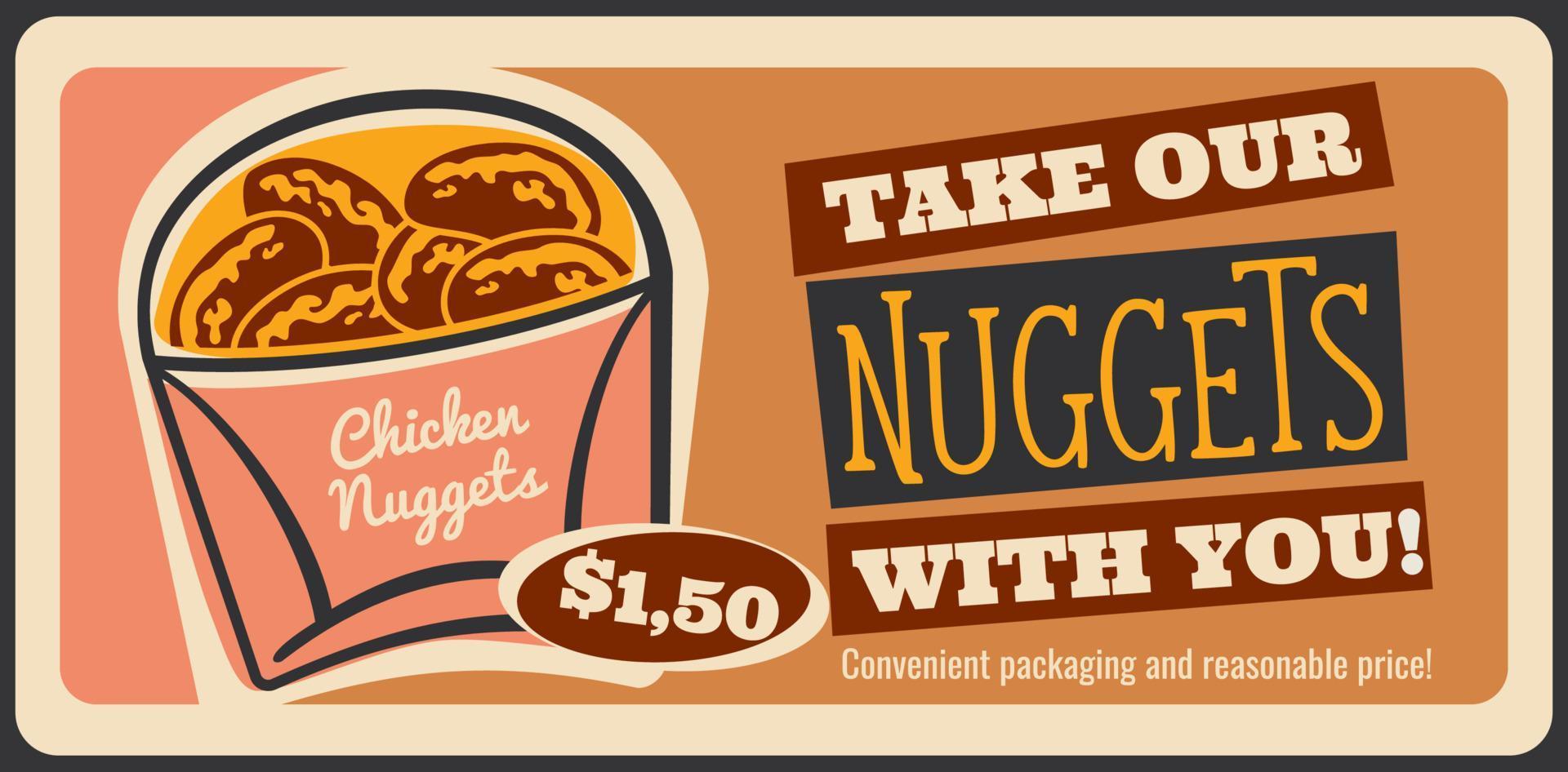 cartaz retrô de vetor de nuggets de frango de fast-food
