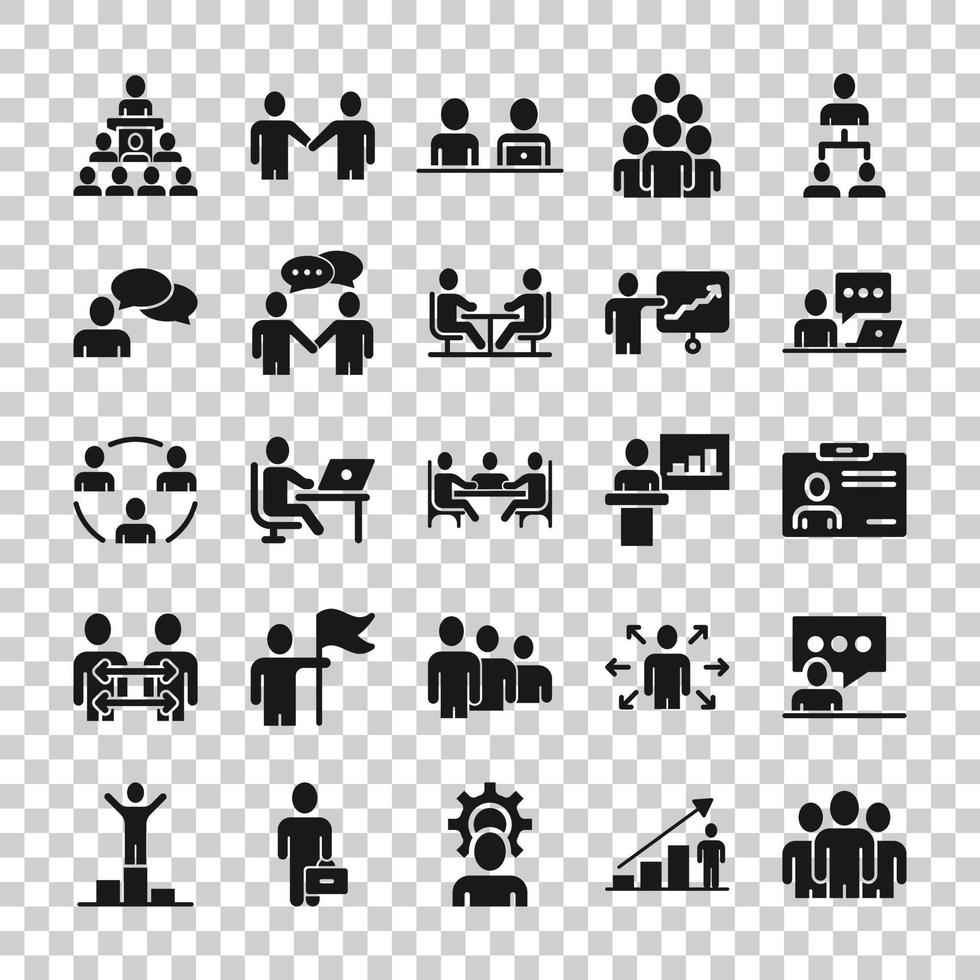 ícone de comunicação empresarial definido em estilo simples. ilustração em vetor equipe estrutura em fundo branco isolado. conceito de negócio de trabalho em equipe de escritório.