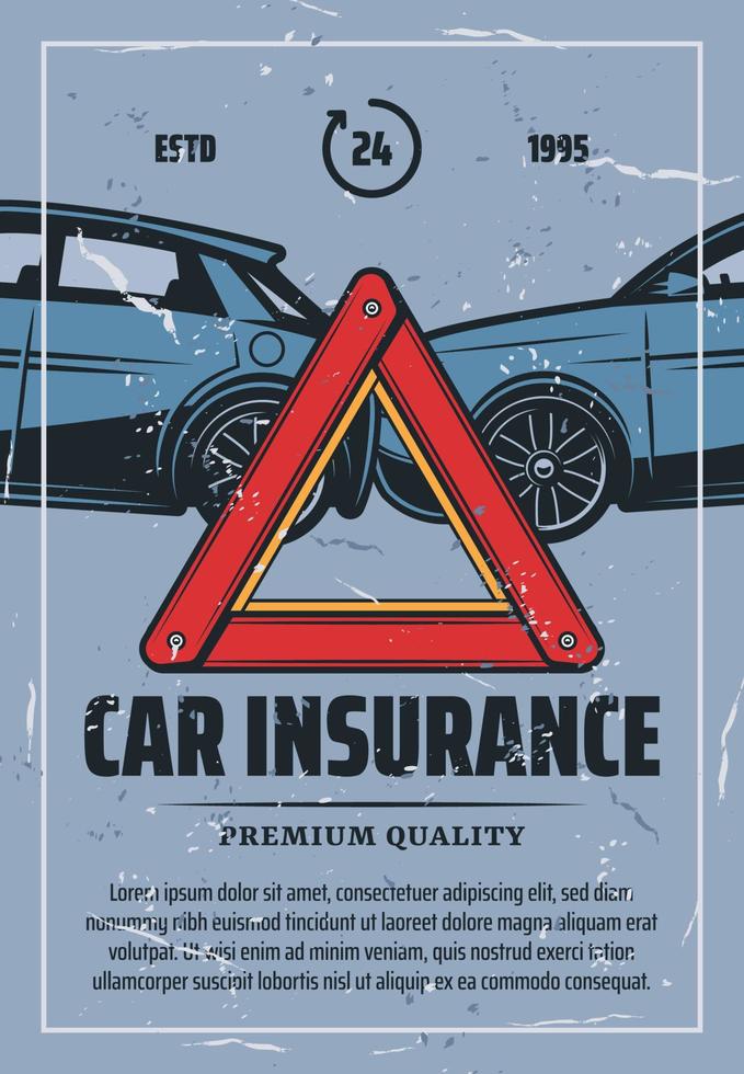 cartaz vintage de seguro de carro com acidente de viação vetor