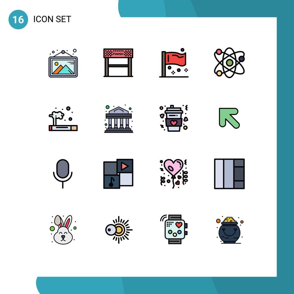pacote de 16 sinais e símbolos modernos de linhas cheias de cores planas para mídia impressa na web, como elementos de design de vetores criativos editáveis globais da ciência do laboratório atômico