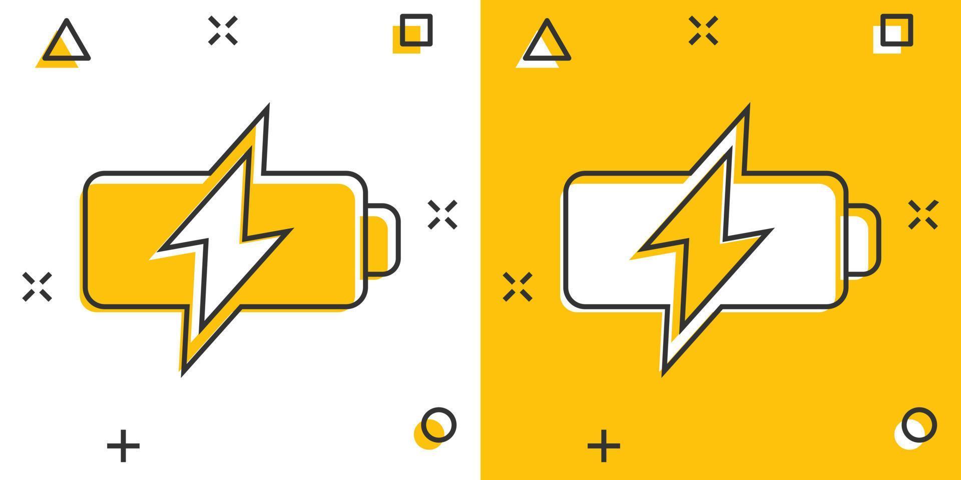 ícone de bateria em estilo cômico. ilustração em vetor acumulador dos desenhos animados no fundo branco isolado. conceito de negócio de efeito de respingo de carregador de energia.