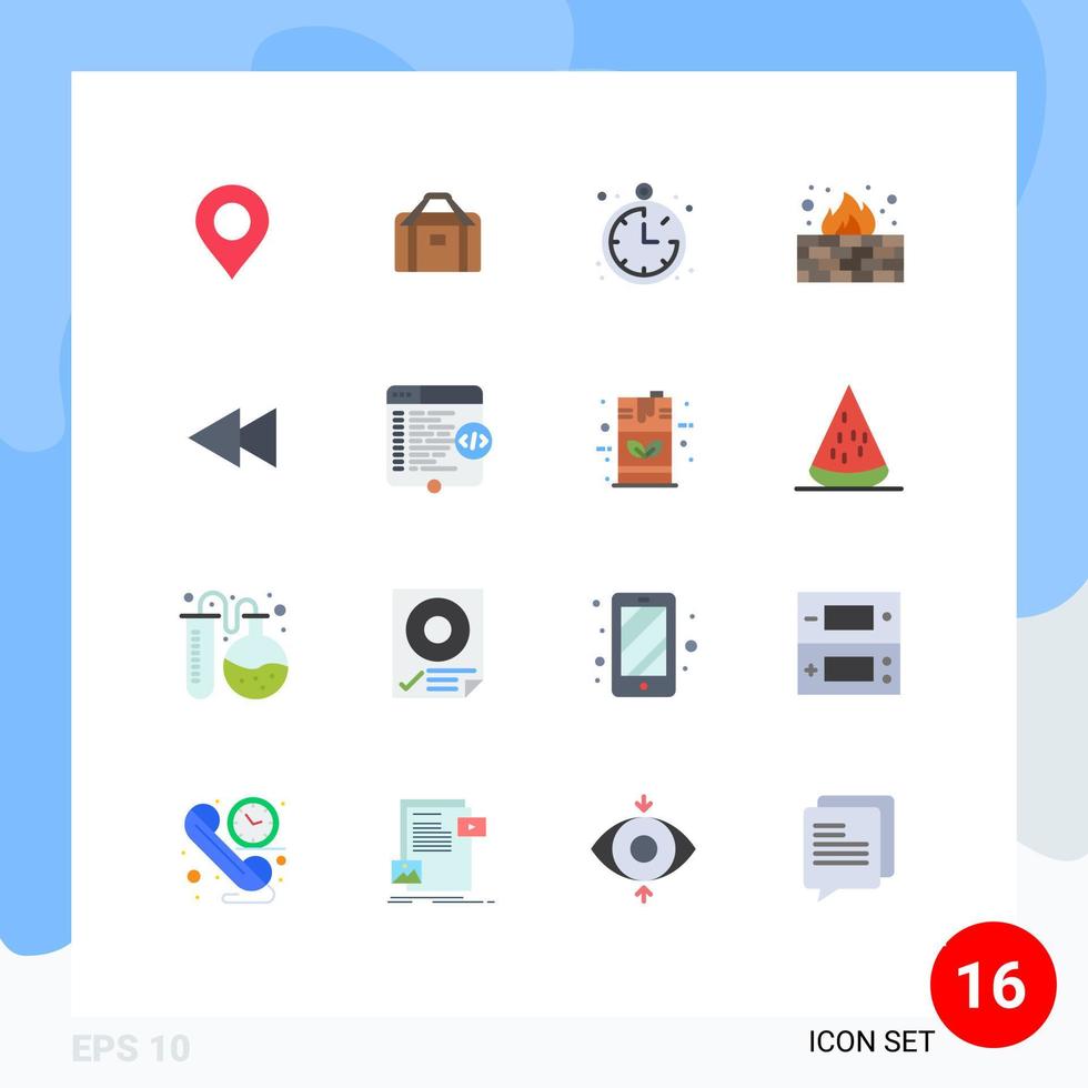grupo de 16 sinais e símbolos de cores planas para pacote editável de firewall de proteção de bússola de seta reversa de elementos de design de vetores criativos