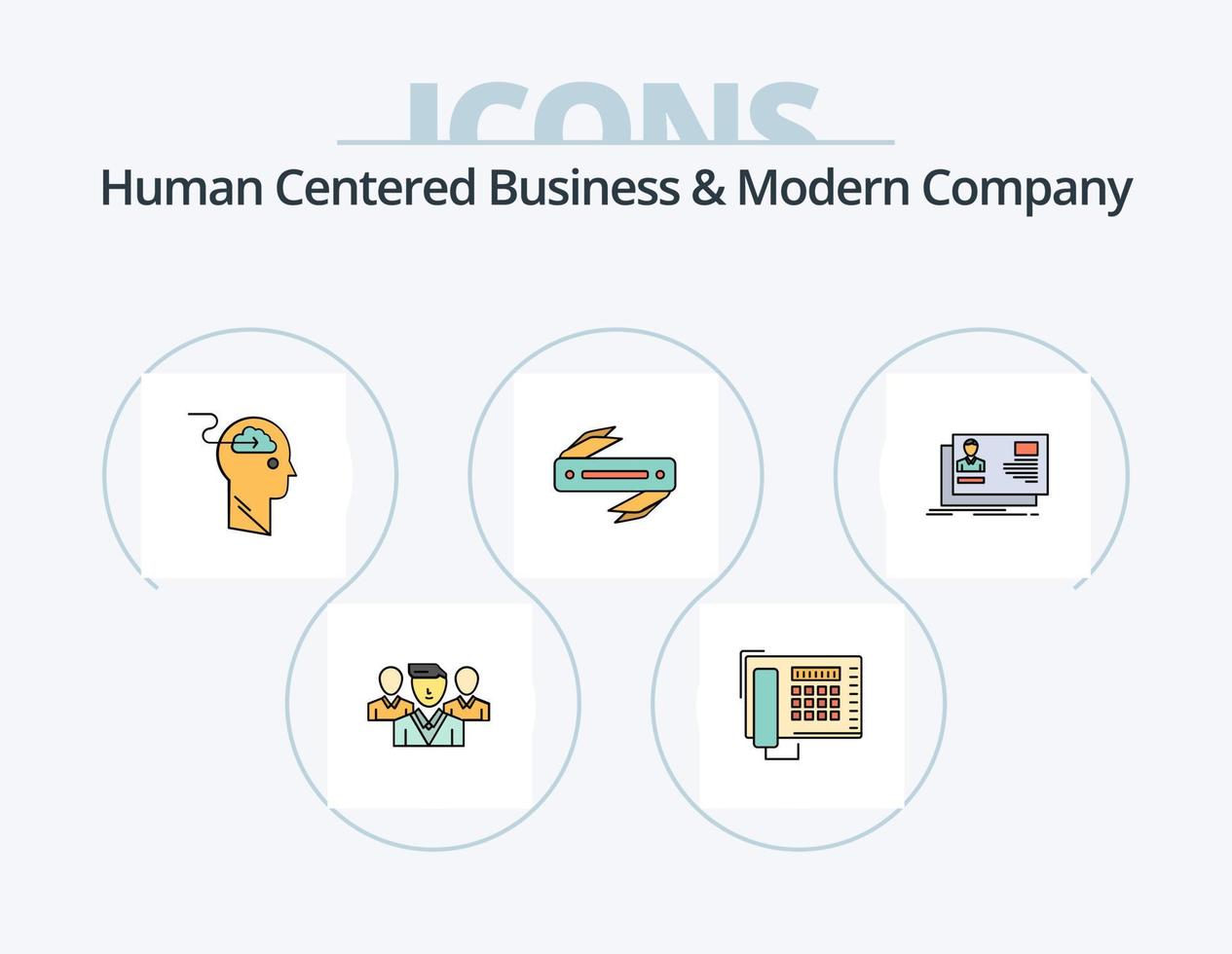negócios centrados no ser humano e linha de empresa moderna cheia de ícones pack 5 design de ícones. compartilhado. pasta. faca. bolsa. apresentação vetor