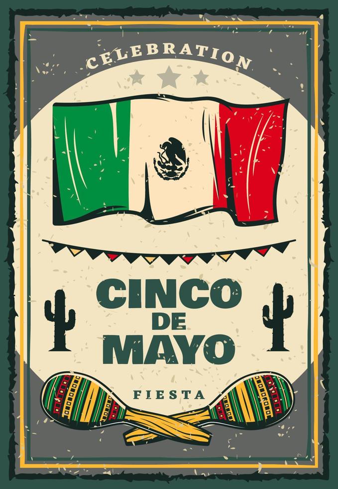 banner retrô de feriado mexicano de cinco de maio vetor