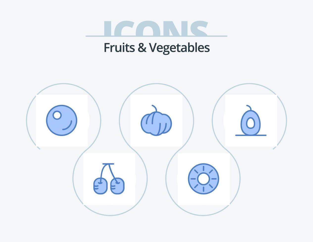 frutas e legumes azul icon pack 5 design de ícone. . . ervilhas. frutas. abacate vetor