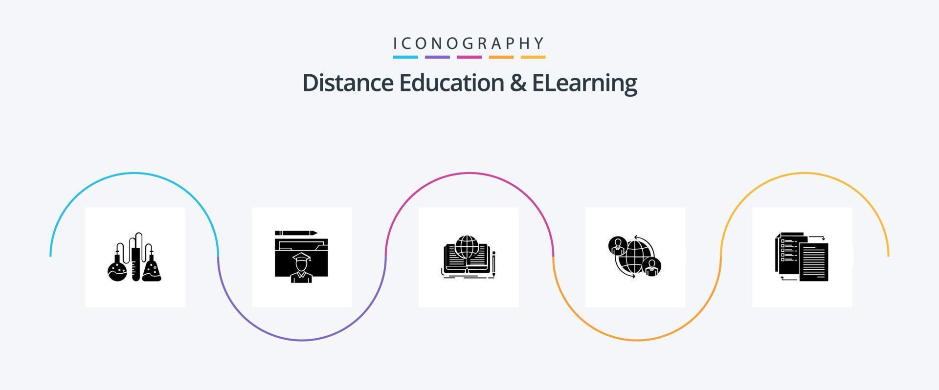 pacote de ícones de educação a distância e elearning glyph 5, incluindo internet. conexões. estudioso. conectado. história vetor