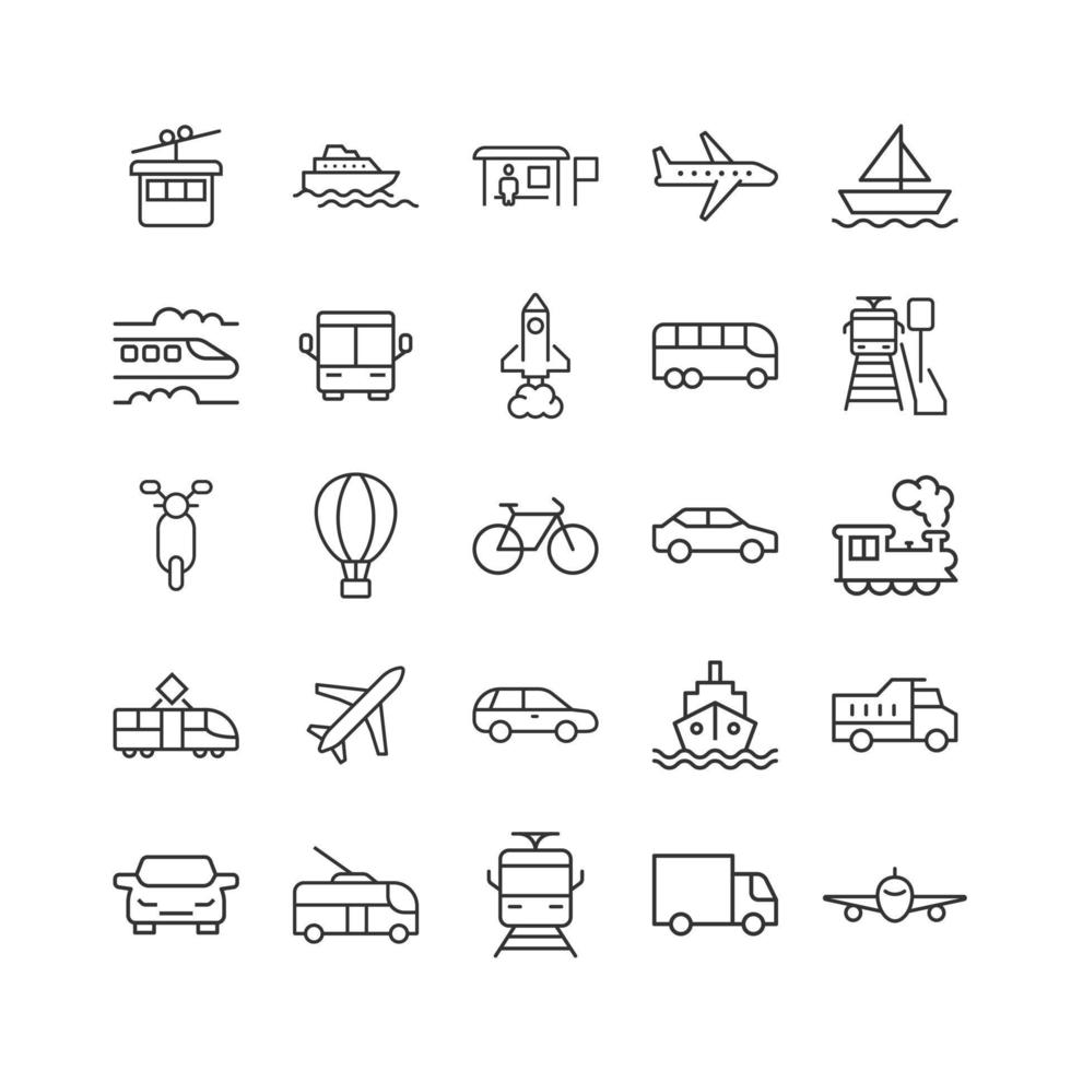 ícone de transporte definido em estilo simples. ilustração de coleção de vetores de carro em fundo branco isolado. conceito de negócio de transporte marítimo.
