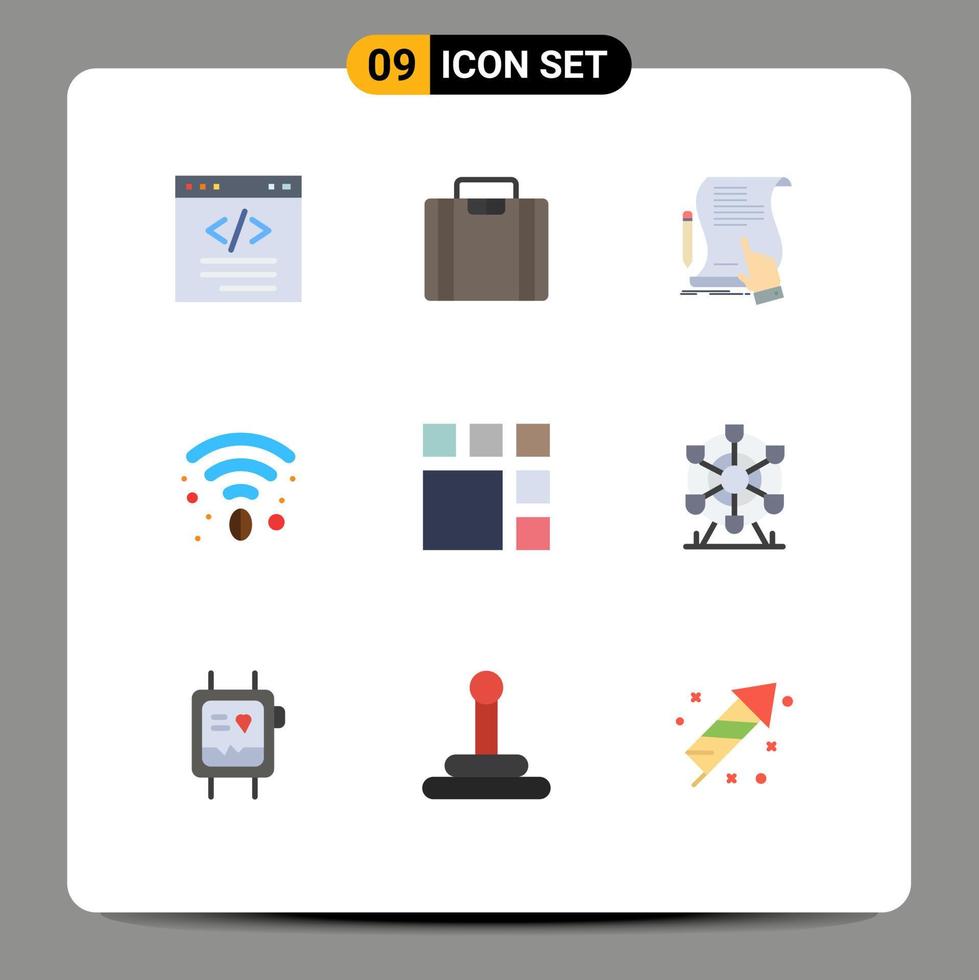 9 pacote de cores planas de interface de usuário de sinais e símbolos modernos de edição de contrato de café contrato de café elementos de design de vetores editáveis