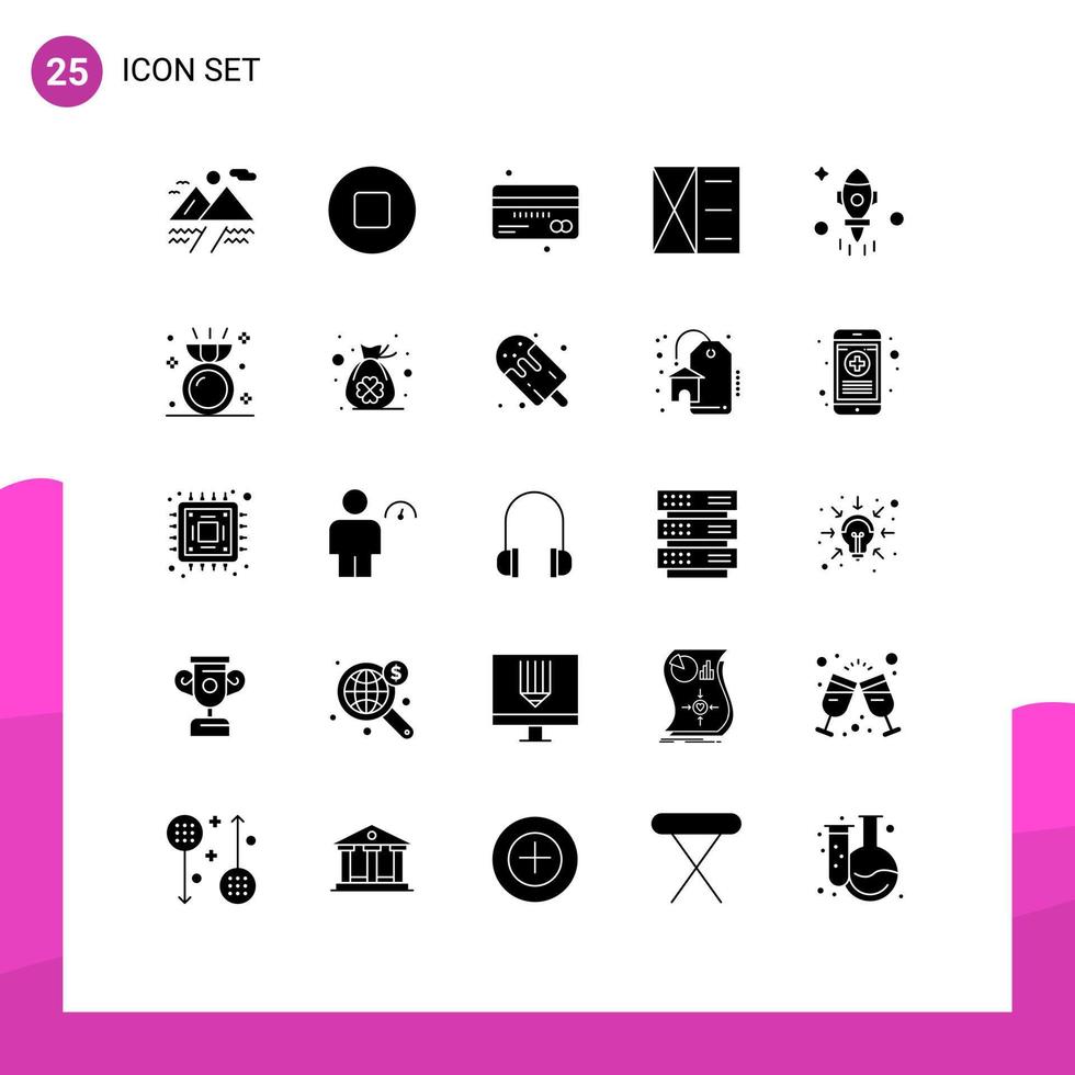 pacote de ícones de vetores de estoque de 25 sinais e símbolos de linha para elementos de design de vetores editáveis do homem de astronomia de débito de foguete voador