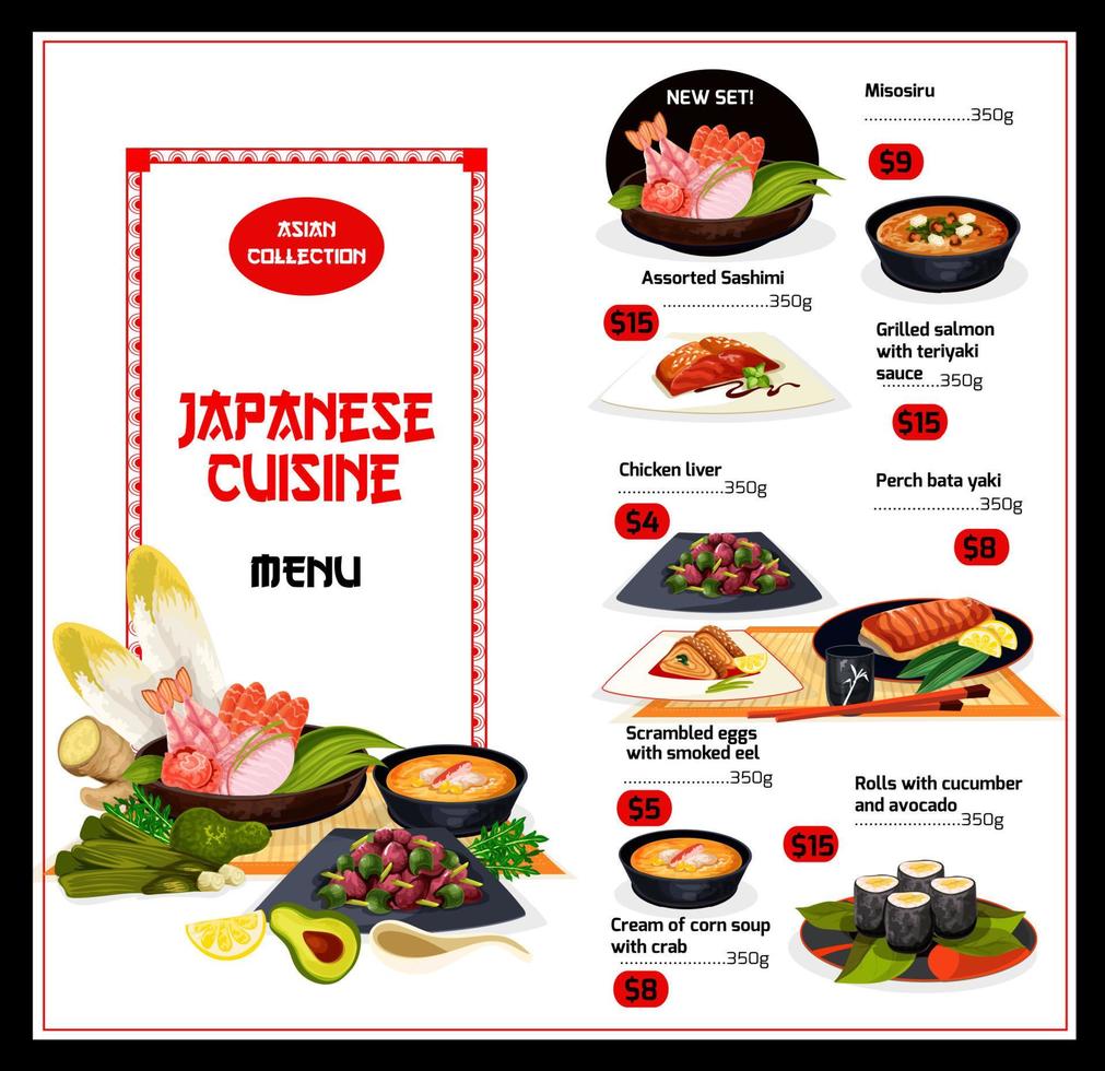 menu de cozinha de pratos exóticos do japão vetor