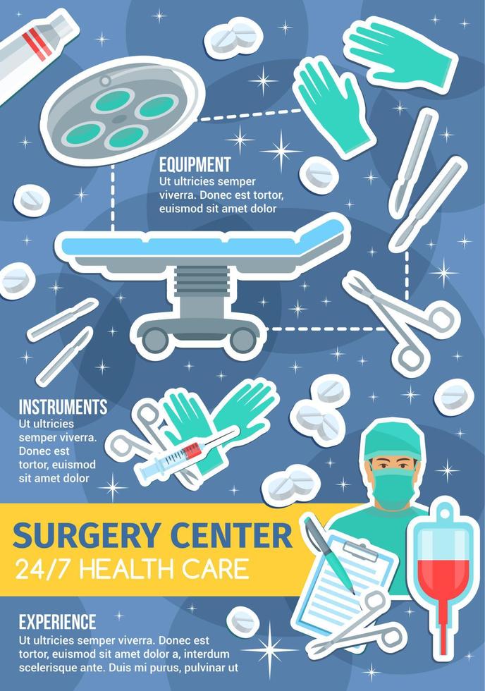 cartaz vetorial de itens de medicina cirúrgica vetor